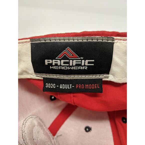 Pacific Headwear 302C Pro Model Strapback Hat Embroidered P Logo Red & Black - Picture 11 of 11